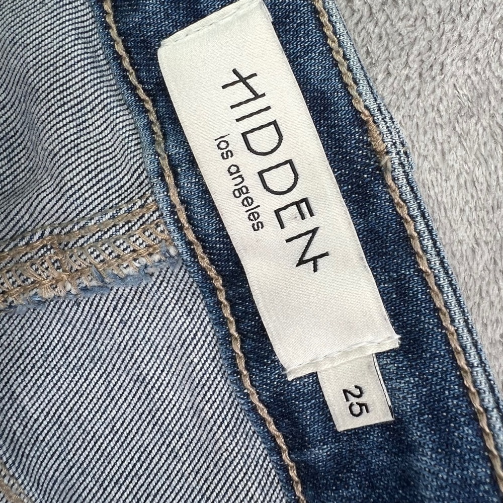 Hidden Jeans Flare Jeans Womens 25 Blue Solid Stretch Raw Hem Patch Pockets - Picture 12 of 14